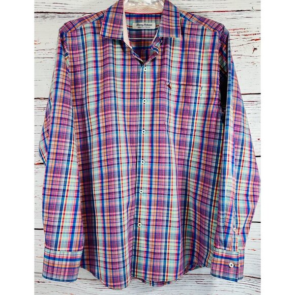 Tommy Bahama Sarasota Stretch Multicolor Plaid Long Sleeve Button-Up Shirt L/XL - Picture 10 of 15